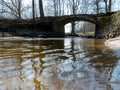 The Masonry bridge over the river of Kuja, a sunny day in early spring with clear blue skies, the banks of a small river Royalty Free Stock Photo