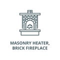 Masonry heater,fireplace with brick vector line icon, linear concept, outline sign, symbol