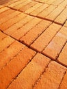 Masonry red bricks. Storage of building bricks. Production and sale of building materials