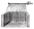 Masonry tank for wetting barley, vintage engraving