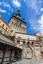 Entrance to the medieval citadel which is considered to be the  birthplace of Vlad III the Impaler, Sighisoara, Romania Royalty Free Stock Photo