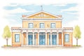 masonry work on greek revival style building, magazine style illustration