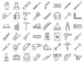 Masonry worker construction icon set, outline style