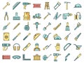 Masonry worker construction icon set vector color