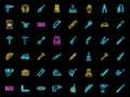 Masonry worker construction icon set vector neon