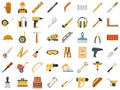 Masonry worker icon set, flat style