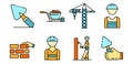 Masonry worker icons set line color vector