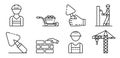 Masonry worker icons set, outline style