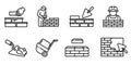 Masonry worker icons set, outline style