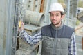 Masonry worker on site