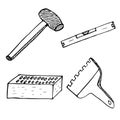 Masonry worker tools icon set. Simple doodle set of masonry worker tools vector icons for web design on white background. Outline