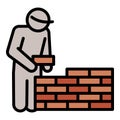 Masonry worker wall icon, outline style