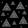 Masons symbol All-seeing eye of God icon isolated seamless pattern on black background