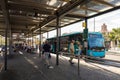 Maspalomas, Gran Canaria in Spain - December 11, 2017: Bus standing at Faro de Maspalomas bus and transportation station Royalty Free Stock Photo