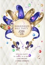 Masquerade ball party invitation banner with masquerade deco object.