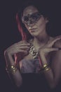 Masquerade Boudoir, sensual masked woman, venetian mask, brunette young