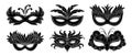 Masquerade carnival masks, set. Black and white design illustration, icons vector Royalty Free Stock Photo