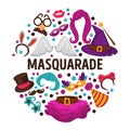 Masquerade costumes, carnival or Halloween accessories, masks and suits