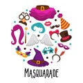 Masquerade and kids carnival party masks and head accessories Royalty Free Stock Photo