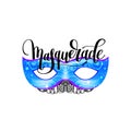 Masquerade lettering logo design with mask and hand written word