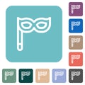 Masquerade mask with stick outline rounded square flat icons Royalty Free Stock Photo