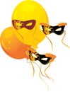 Masquerade masks and yellow balloons