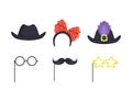 Masquerade Party Costume Accessory with Mustache, Hat and Glasses on Pole Vector Set Royalty Free Stock Photo