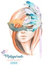 Masquerade theme illustration of female image masked in Venetian style