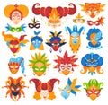 Masquerade venice masks set of isolated vector illustration. Carnival masque, colorful ornate, accessory and anonymous Royalty Free Stock Photo