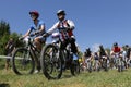 Mass bikers cycling in the mountain Royalty Free Stock Photo