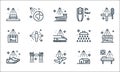 Mass disinfection line icons. linear set. quality vector line set such as beds, airplane, shoes, house, drone, hotels, shower head