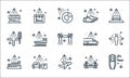 Mass disinfection line icons. linear set. quality vector line set such as funeral, airplane, cruise ship, bridge, cars, streets,