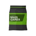 Mass gainer foil isolated on white background. Sports nutrition icon container package, fitness protein power