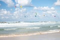 Mass of kiters in small space Royalty Free Stock Photo