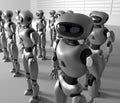 Mass of many robots. A crowd of android cyborg. 3d render