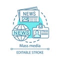 Mass media concept icon. News agency. Journalism. Information channel. Review of world events. Newspaper editorial