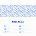 Mass media concept with thin line icons: journalist, newspaper,