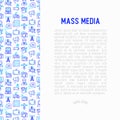 Mass media concept with thin line icons: journalist, newspaper,