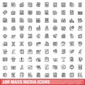100 mass media icons set, outline style Royalty Free Stock Photo