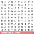 100 mass media icons set, outline style Royalty Free Stock Photo