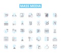 Mass media linear icons set. News, Journalism, Advertising, Radio, Television, Internet, Press line vector and concept Royalty Free Stock Photo