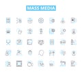 Mass media linear icons set. News, Journalism, Advertising, Radio, Television, Internet, Press line vector and concept Royalty Free Stock Photo