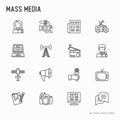 Mass media thin line icons set: journalist, newspaper, article, Royalty Free Stock Photo