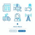 Mass media thin line icons set: newspaper, article, blog, report Royalty Free Stock Photo