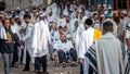 Mass prayer. Hasids pilgrims in traditional clothes. Rosh-ha-Shana festival, Jewish New Year.