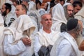 Mass prayer. Hasids pilgrims in traditional clothes. Rosh-ha-Shana festival, Jewish New Year.