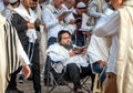 Mass prayer. Hasids pilgrims in traditional clothes. Rosh-ha-Shana festival, Jewish New Year.