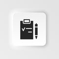 Mass production, clipboard neumorphic style vector icon. Simple element illustration from UI concept. Mass production