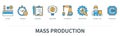 Mass production concept with icons in minimal flat line style