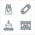 mass production line icons. linear set. quality vector line set such as warehouse, packaging, automation